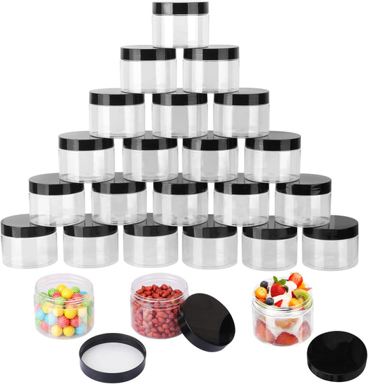 36 Packs 10 OZ Transparent Plastic Jars with black Lids, Body Butter Containers, Cosmetic Containers jars for Kitchen Ingredients, beads, sequins, Lotion, Cream, DIY Crafts and More by KUKLIPJIM.