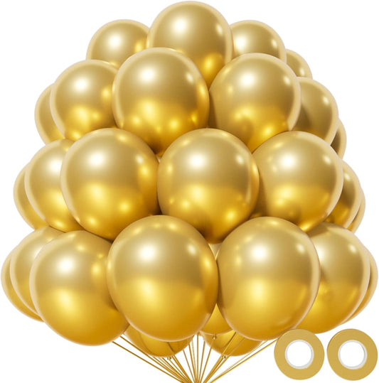 KAWKALSH Metallic Gold Balloon 12 Inch, 110pcs Latex Party Balloons Helium Bright Color for Birthday Baby Shower Wedding Party Supplies Arch Garland Decoration