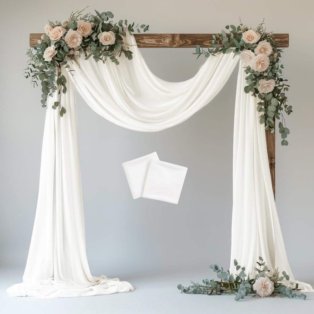 Wedding Arch Draping Fabric 2 Panels 28.7" x 20FT Ivory Sheer Chiffon Backdrop Drapes for Wedding Ceremony Birthday Party Bridal Shower Outdoor Decoration