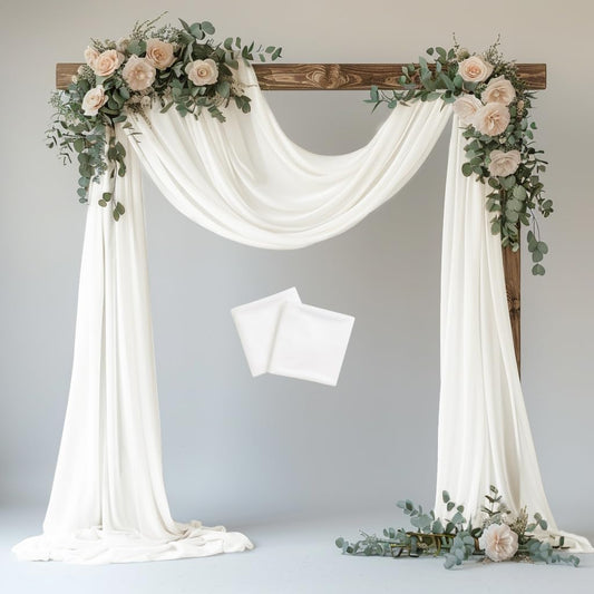 Wedding Arch Draping Fabric 2 Panels 28.7" x 20FT Ivory Sheer Chiffon Backdrop Drapes for Wedding Ceremony Birthday Party Bridal Shower Outdoor Decoration