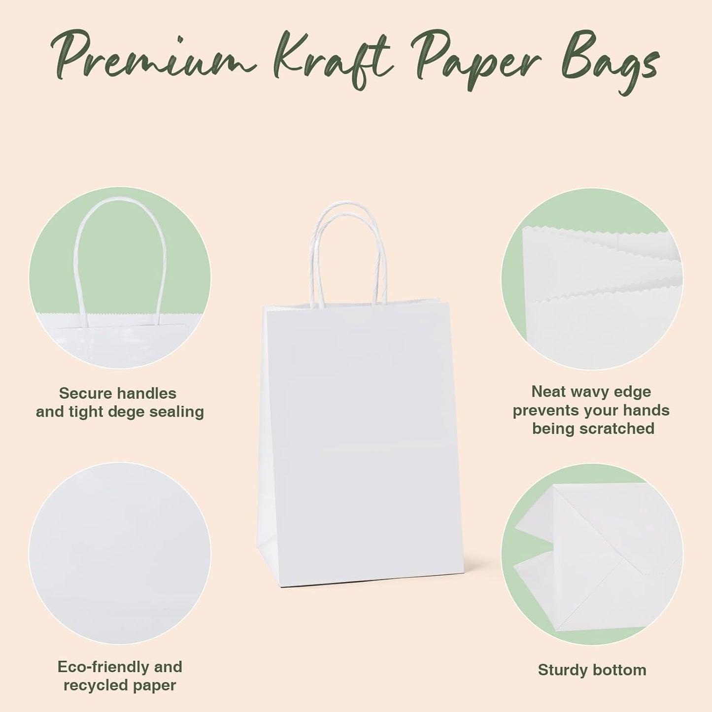 GSSUSA Paper Gift Bags 5.25x3.75x8 Inch 20000 Pack, Valentine's Day Gift Wrap Bags with Handles, White Kraft Paper Bag for Small Business, Heavy Duty Bulk, for Birthday Party Favors, Shopping, Retail