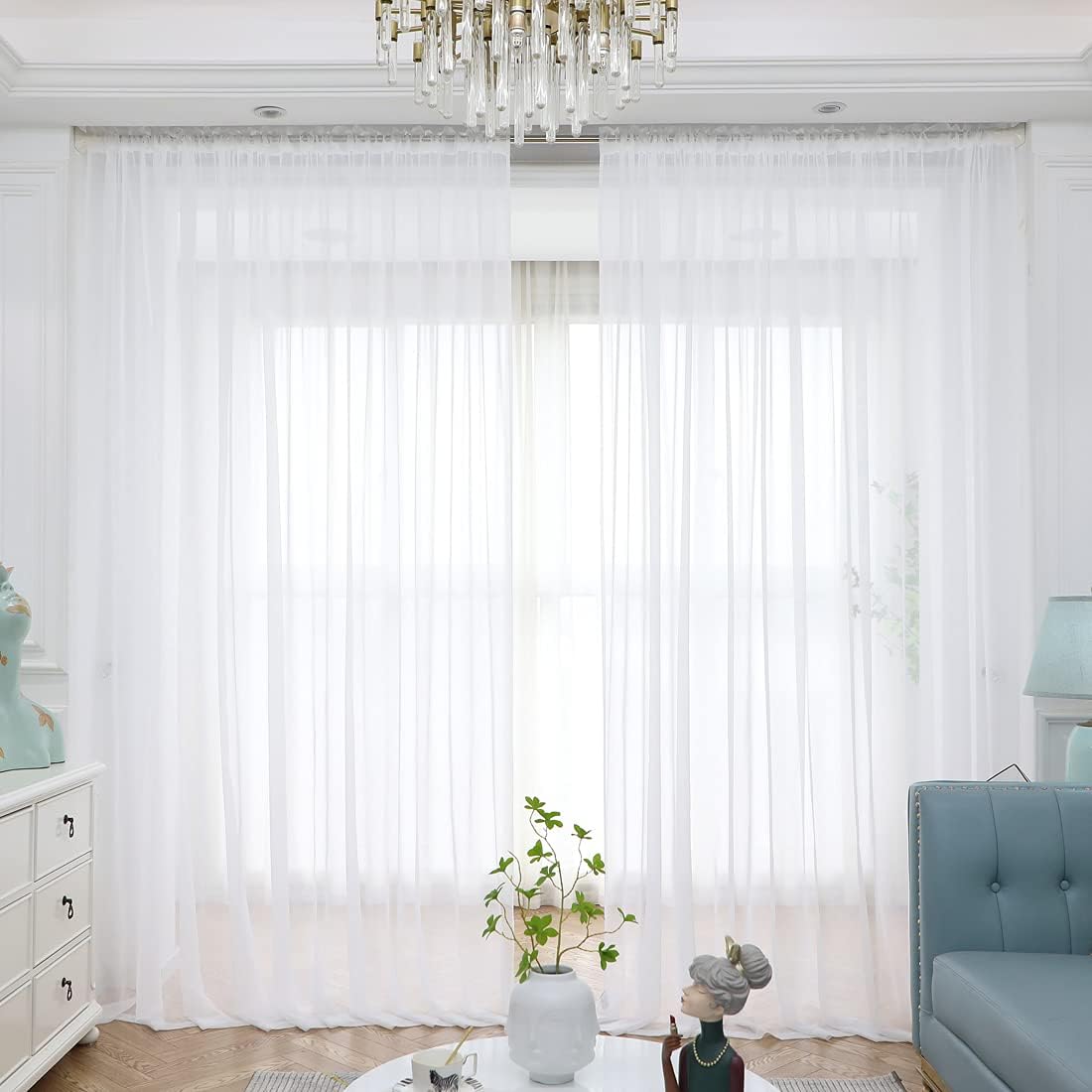 Window Ivory Sheer Curtains 60 Inches Width 45 Inches Long 2 Panels Sheer Curtains Clear Curtains Basic Rod Pocket Panel for Home/Living Room/Bedroom/Kids Room