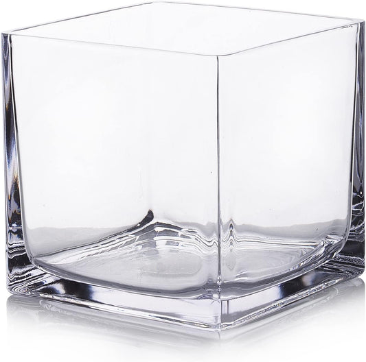 EnovaFloral Cube Glass Vase, 5x5 Inch Square Glass Vase - Floating Candle Holder for Wedding Centerpieces and Home Office Decor