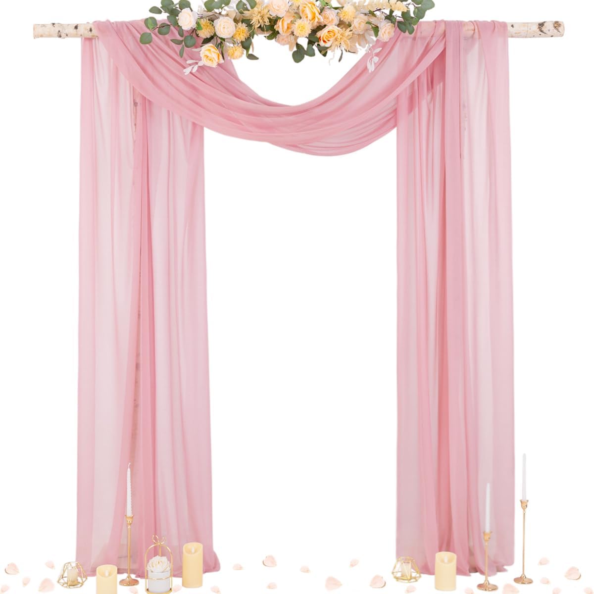 Socomi Wedding Arch Draping Fabric 29" x 20Ft 4 Panels Dusty Rose Sheer Outdoor Curtain Drapes Extra Long for Bridal Baby Shower Ceremony Birthday Party Decor
