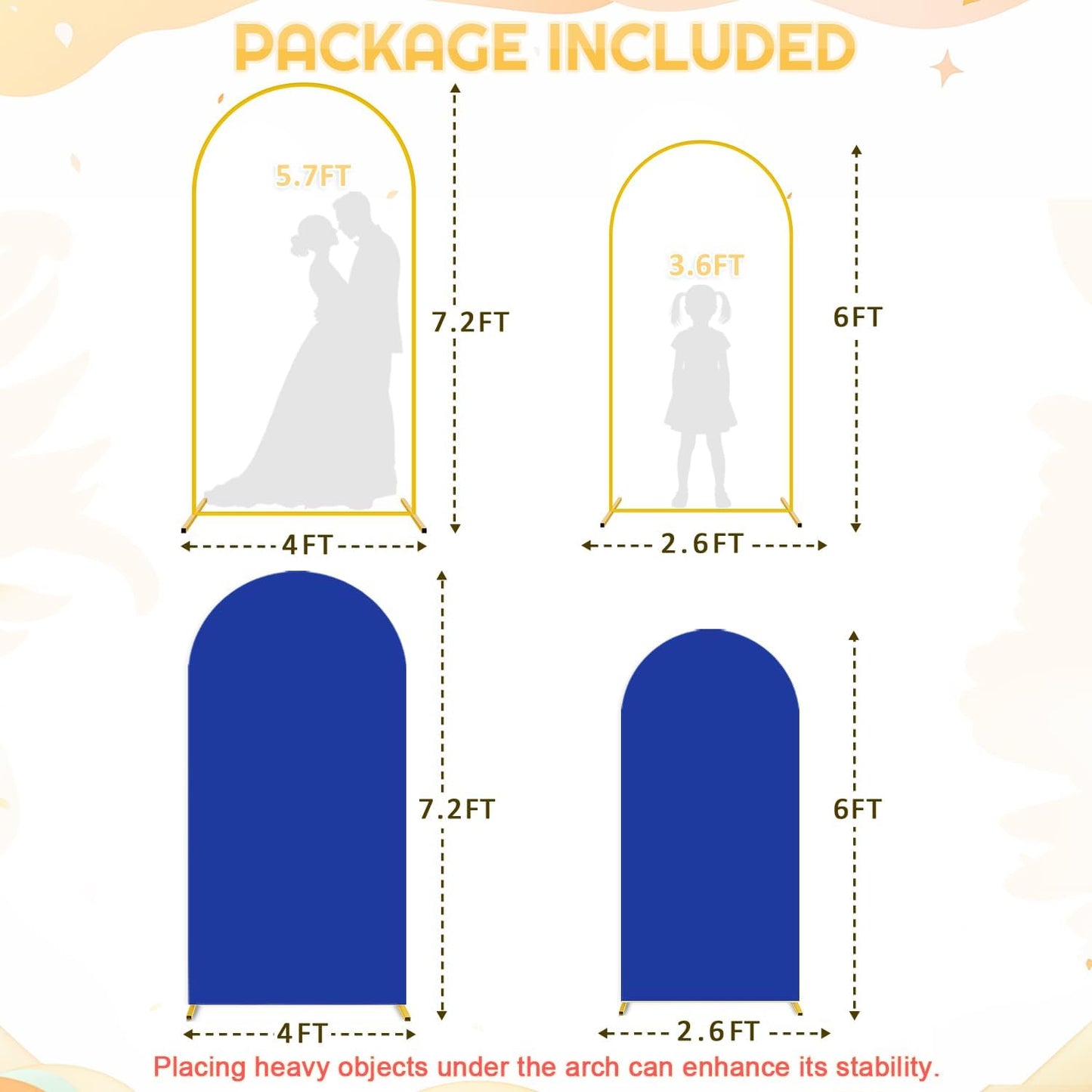 Metal Arch Backdrop Stand and Cover Set 7.2FT, 6FT Arch Stand and Cover Set of 2 Wedding Backdrop Arches Stands with Blue Arched Covers for Bridal Baby Shower Graduation Ceremony Party Decor