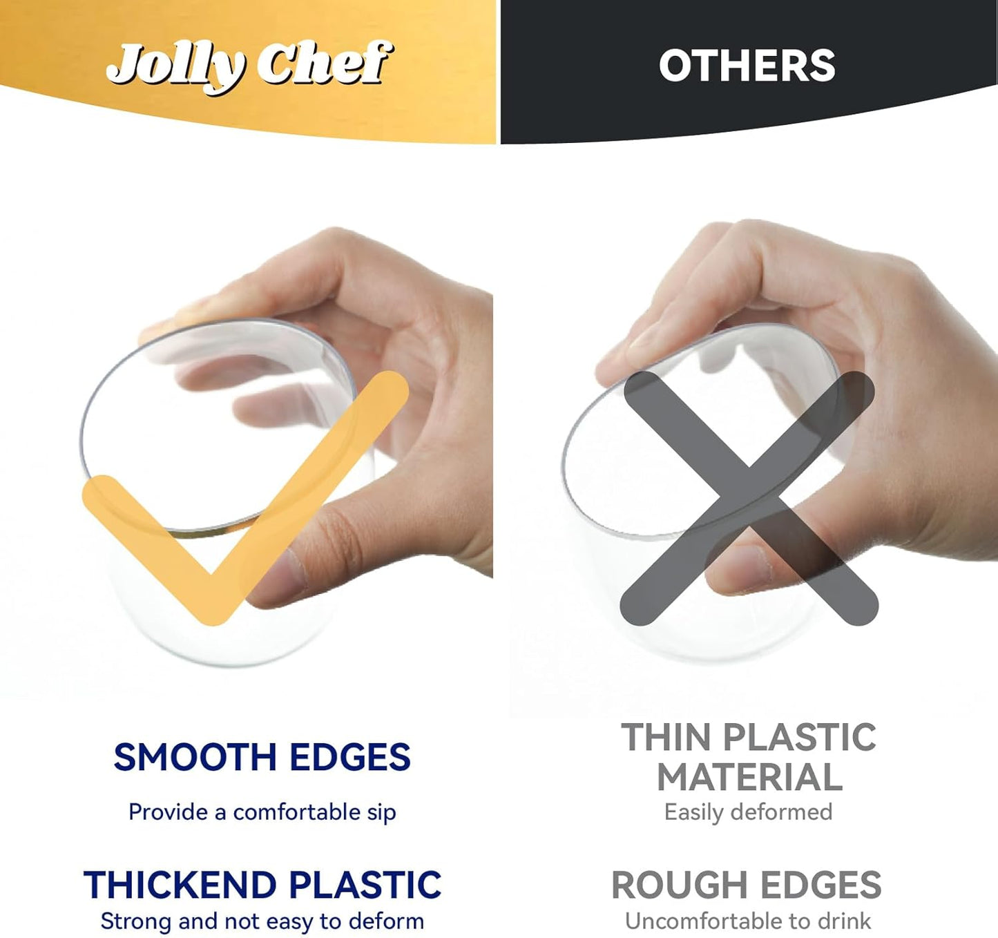 JOLLY CHEF 32 Pack 12oz Gold Plastic Wine Glasses Stemless, Disposable Wine Cupsty, Disposable Plastic Wine Cups for Party, Halloween, Christmas