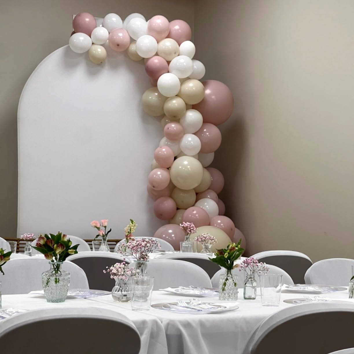 Dusty Pink and Gold Balloons Set, 60Pcs 12 Inch Retro Blush Pink White Sand Beige Metallic Gold Latex Balloon with Gold Confetti Boho Balloon for Birthday Baby Bridal Shower Wedding Party Decorations