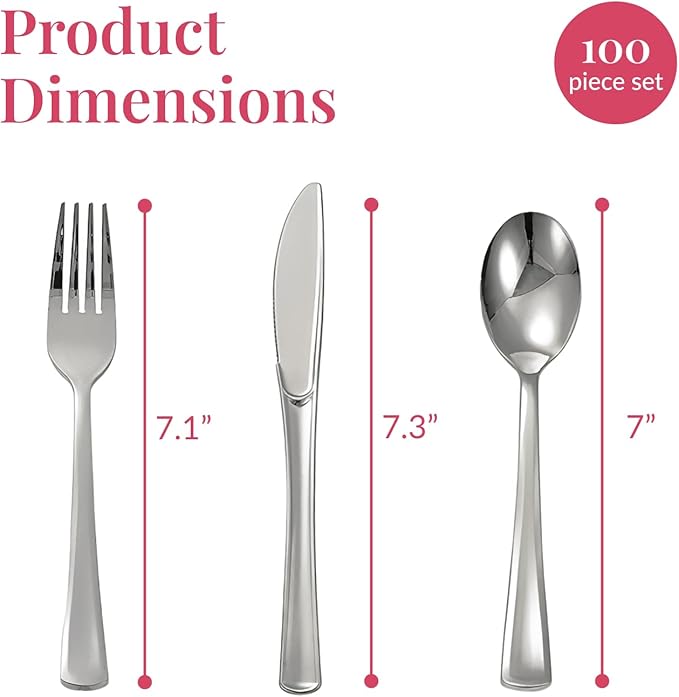 Prestee 25 Plastic Silverware Set, Pre-Rolled - 100pc Disposable Flatware with Forks, Knives, Spoons and White Napkins - Dinner Utensil Sets for Catering Supplies Buffet Display, Parties and Weddings