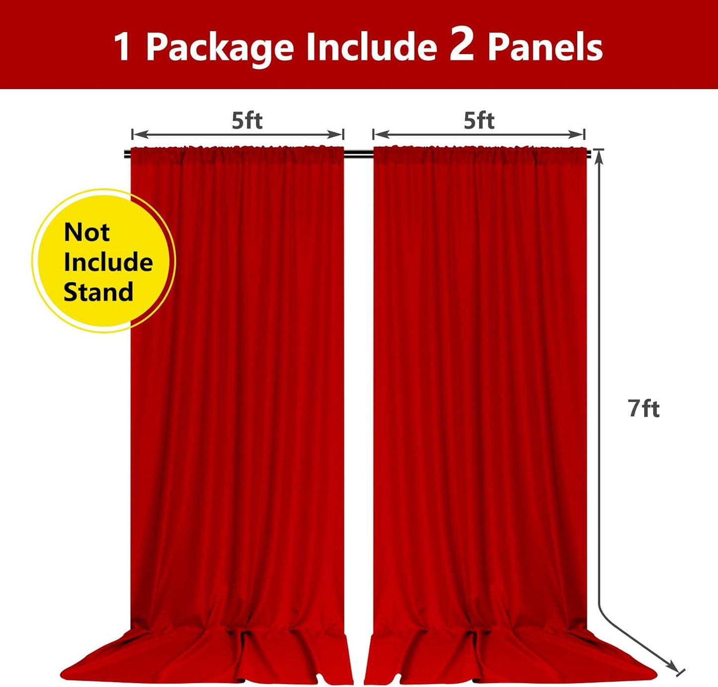 10ft x 7ft Red Backdrop Curtains for Party Valentine's Day Arch Stage Wedding Ceremony Curtains Fabric Photography Backdrop for Baby Showers Rod Pocket Home Decoration, 5ft x 7ft, 2 Panels