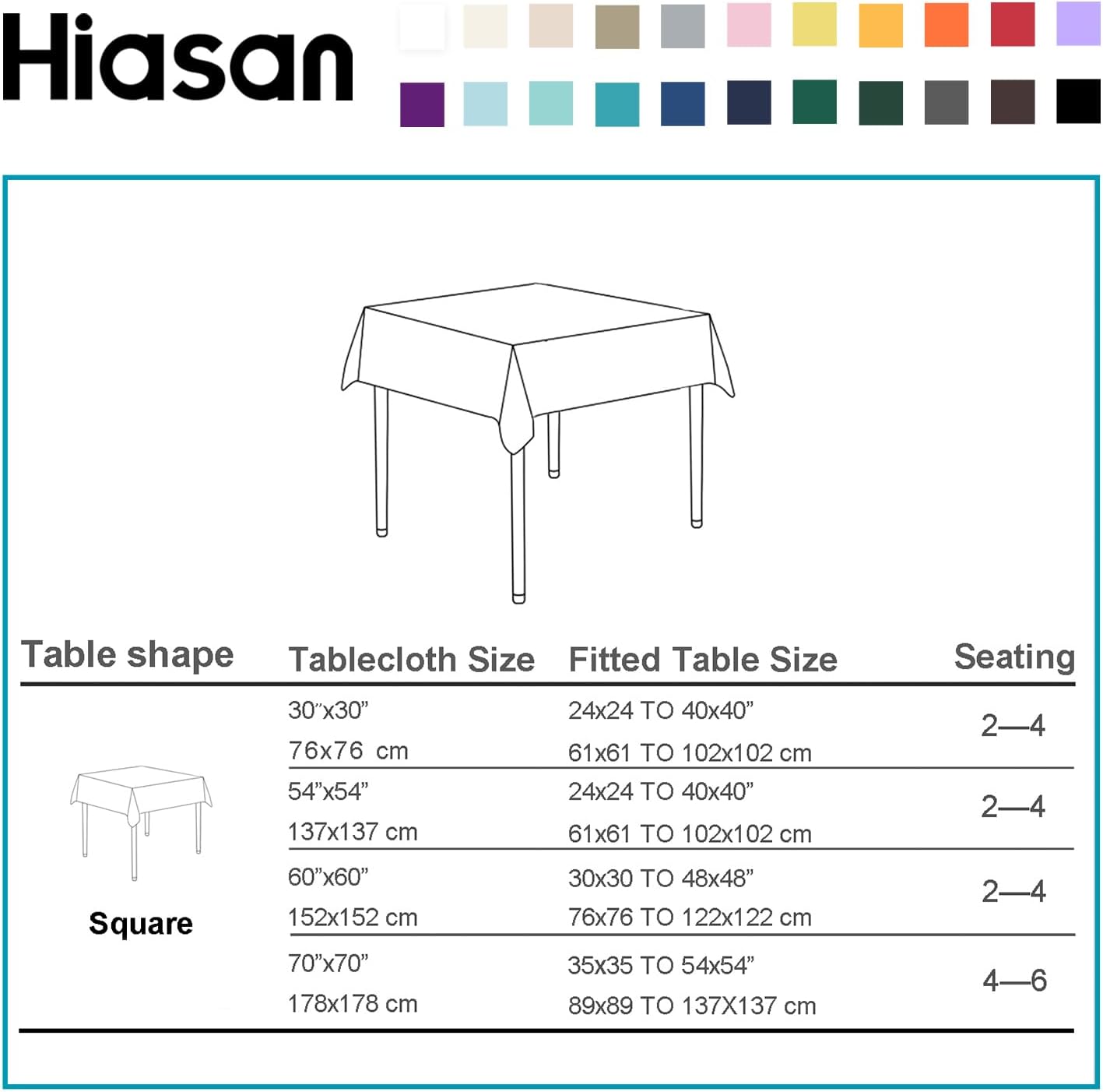 Hiasan Light Blue Tablecloth for Square Tables - Waterproof and Spillproof Washable Fabric Table Cloth for Dining Room Kitchen Party, 60 x 60 Inch
