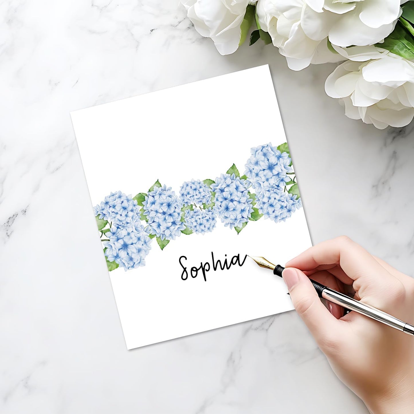 25 Pack Blue Floral Place Cards, Editable Name Cards for Table Setting, Tent Cards Food Label for Dinner Party, Bridal Shower, Wedding, Baby Shower and Events -T12