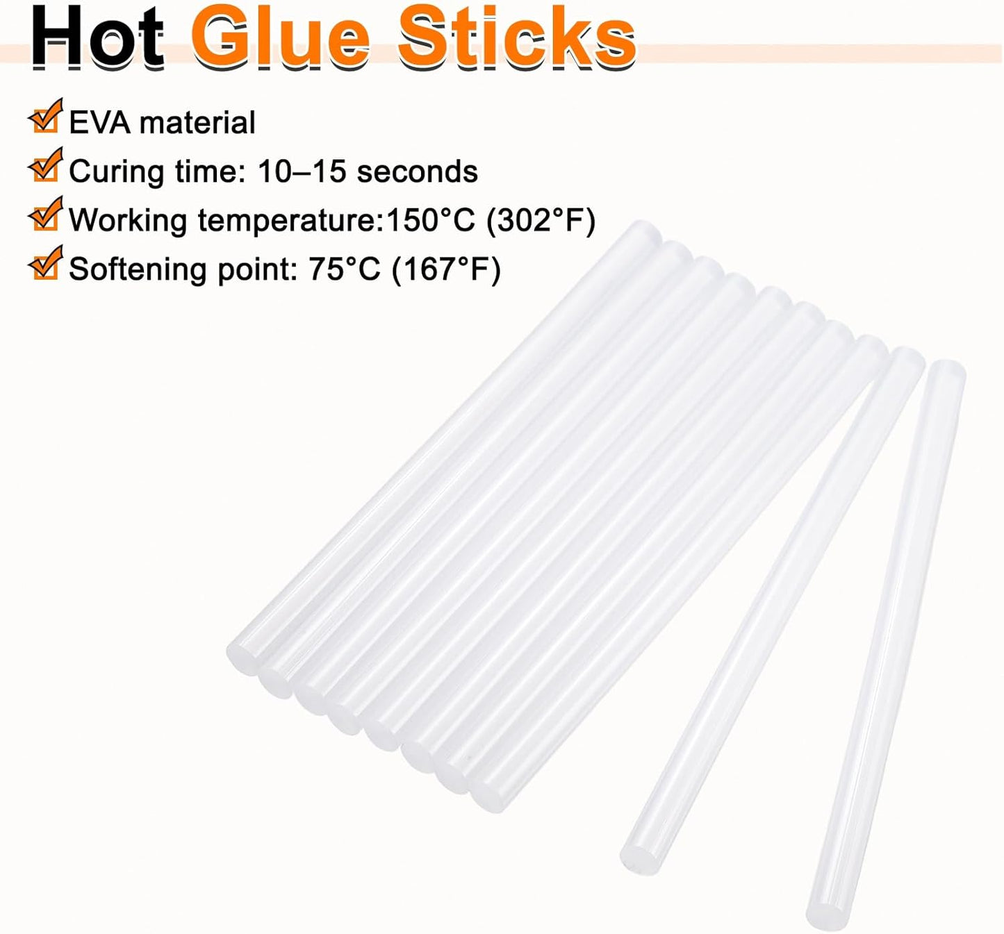 HARFINGTON 10pcs Hot Glue Sticks 0.43" Dia x 3.94" Long EVA Mini Hot Melt Adhesive Glue Stick for Hot Melt Gun Wood Plastic Glass Flowers Fabrics Foam, Clear