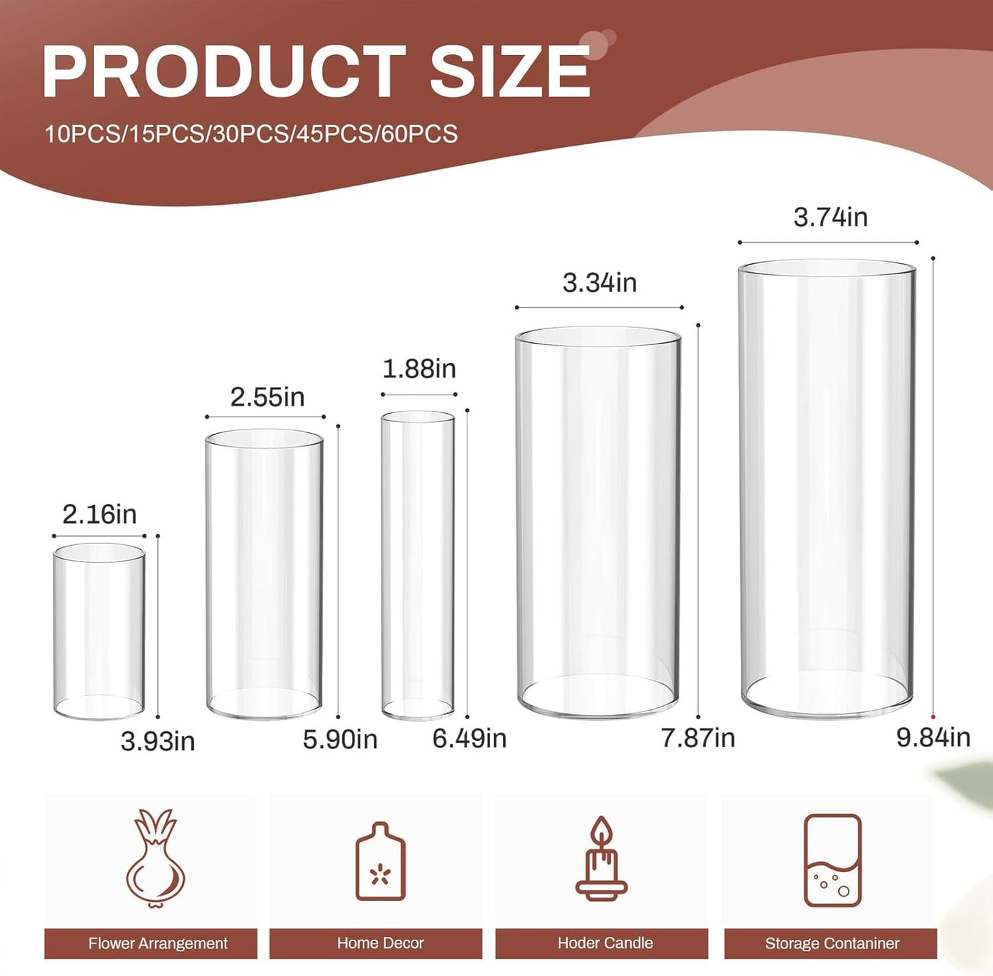 45 Pack Glass Cylinder Vase for Centerpieces, Clear Flower Glass Vases for Wedding Decorations, Hurricane Floating Candle, Holder for Table Centerpiece Wedding Home Décor