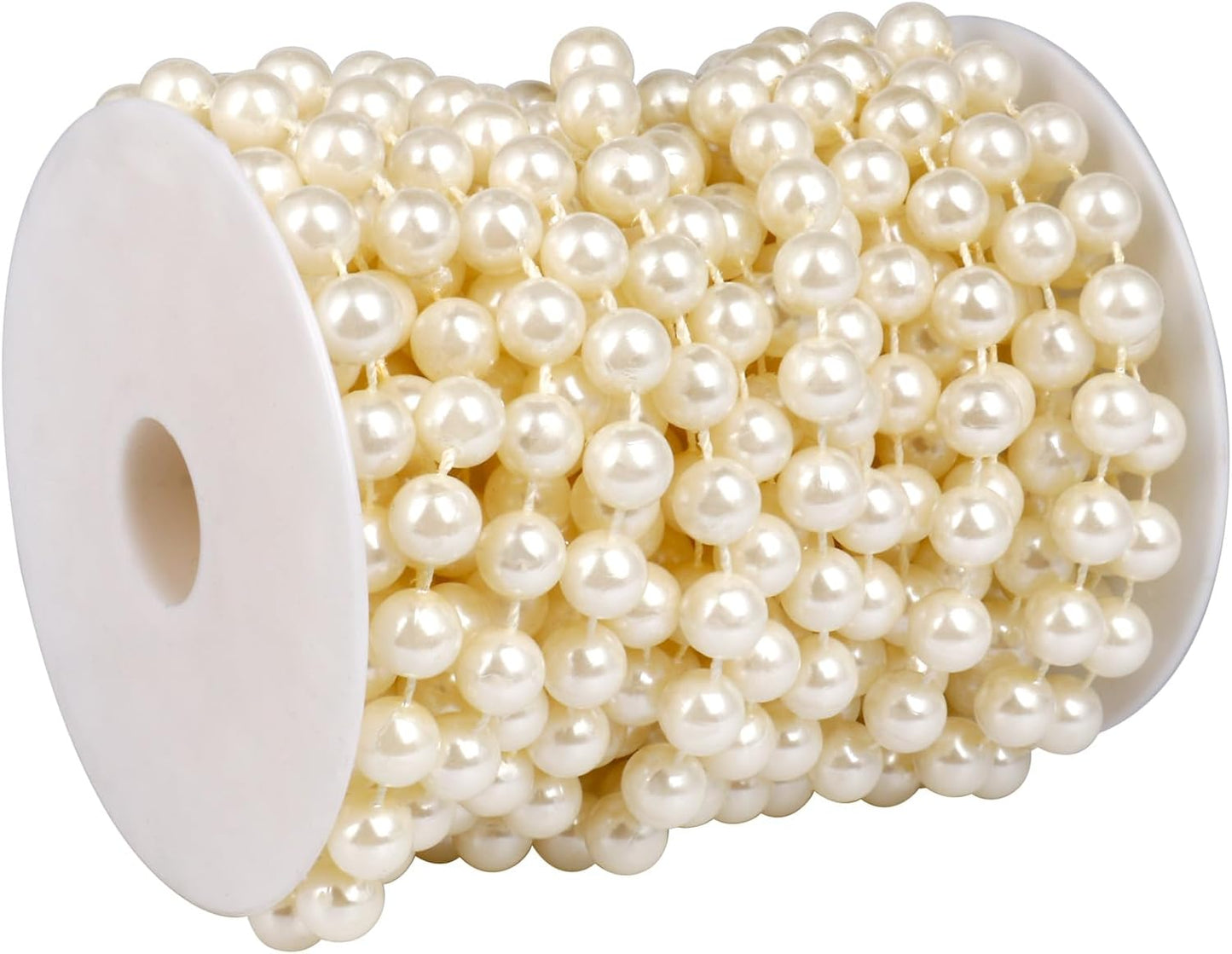 29.5 FT Pearl Beads Garland for Decoration, 10MM Craft Pearl Beads String Spool Ivory Color Faux Pearl Strand Roll for DIY Craft Wedding Party Christmas Tree Decoration