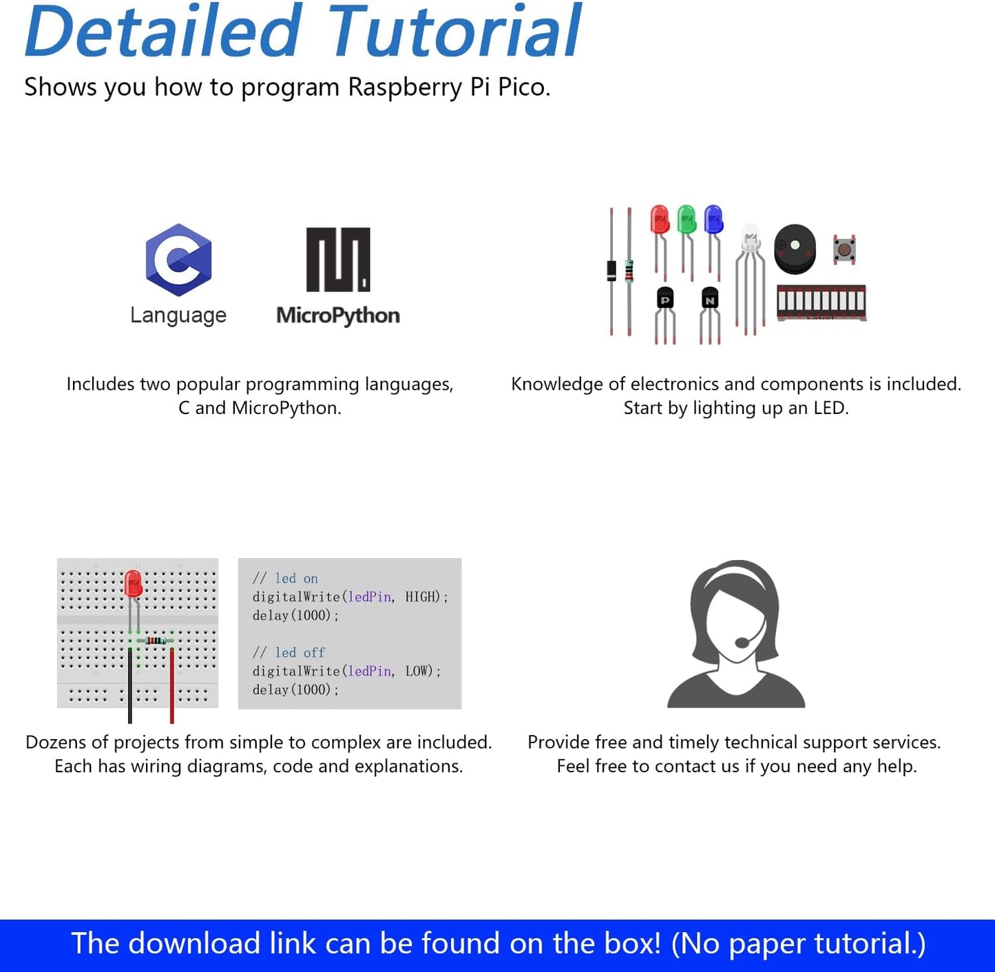 Freenove Basic Starter Kit for Raspberry Pi Pico (Included), Dual-core Arm Cortex-M0+ Microcontroller, 386-Page Detailed Tutorial, 142 Items, 55 Projects, Python C Code
