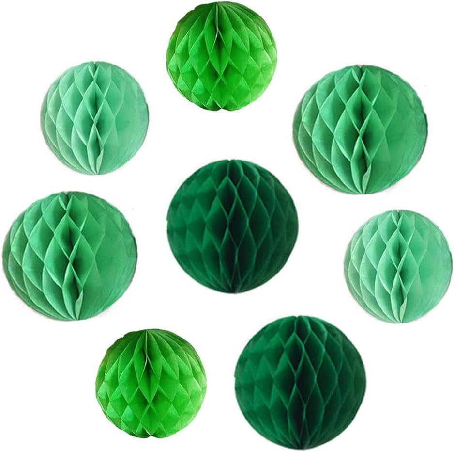 8pc Honeycomb Balls Party Decorations 6'' 8'' Tissue Paper Pom Poms Flower Balls Hanging Green Paper Honeycomb Balls for Party Baby Shower Birthday Wedding Nursery Wall Decor(6'' 8'' Green kit)