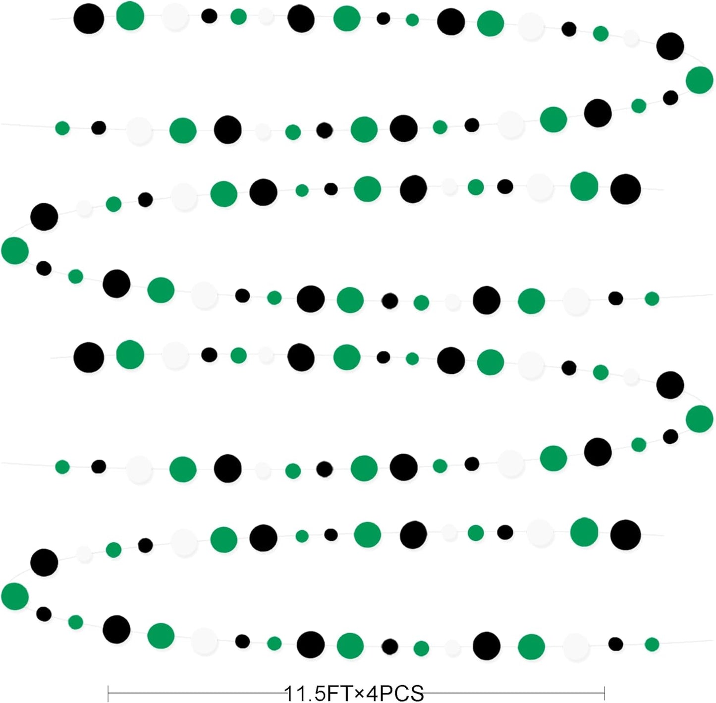 46 Ft Black Green Party Decorations Polka Dots Garlands Green and Black White Hanging Paper Circle Dots Streamer for Birthday Graduation Wedding Baby Shower Soccer Video Game Party Decoration Supplies