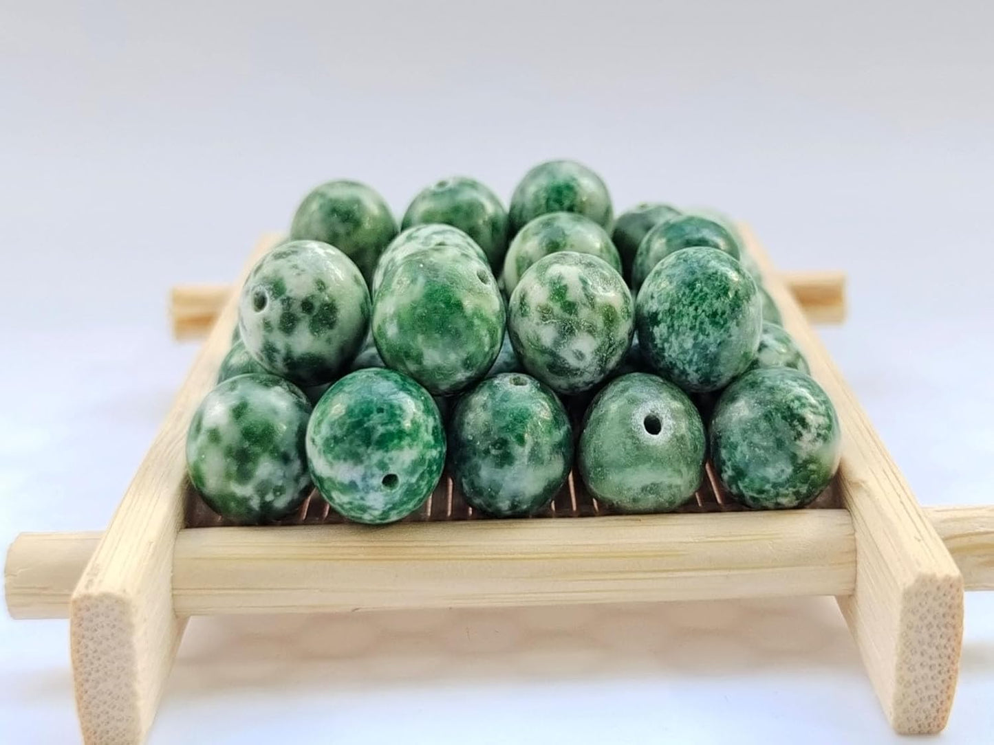Stone Beads 8mm 100pcs Green Spot Jasper Beads Round Loose Gemstones Beads for Bracelet Necklace Jewelry Making (8mm, 60806 Green Spot Jasper)