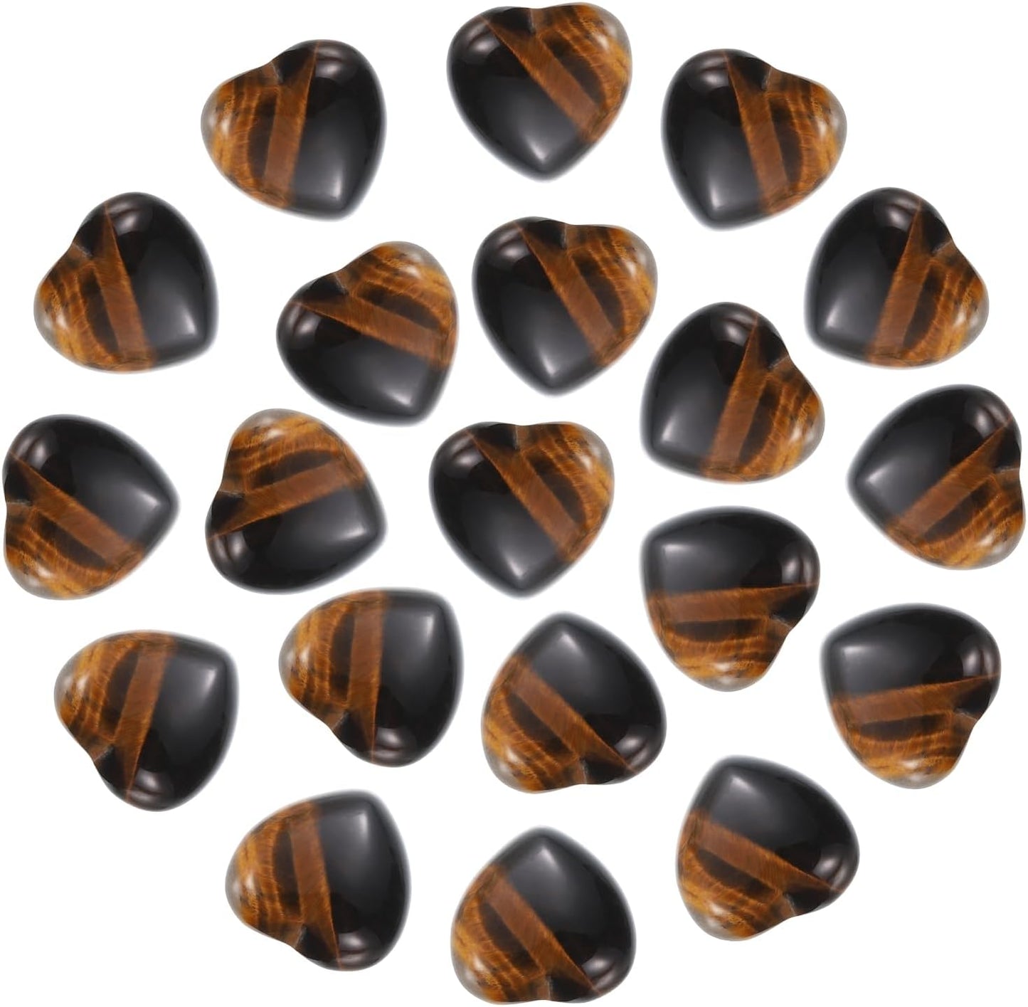 PATIKIL 20 Pcs Natural Heart Shaped Crystal Stone, 0.6 Inch Mini Polished Love Gemstone Crystal, Pocket Rock Engraved Worry Stones for Women Gifts Meditation, Yellow Brown