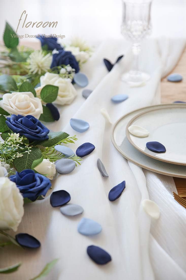 Floroom 300pcs Rose Petals Dusty Blue Navy Faux Silk Flower Petals for Wedding Flower Girl Basket Aisle Scatter Dinner Table Centerpieces Party Confetti Decoration Romantic Night Home Decor