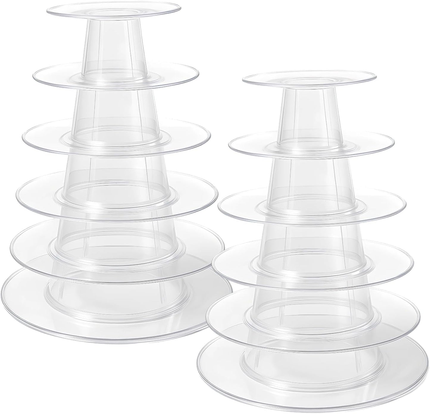 6-Tier Macaron Display Tower, Multi-Functional Cake Stand for Weddings & Parties, Set of 2, Includes Clear Plastic Design, Holds Up to 95 Macarons