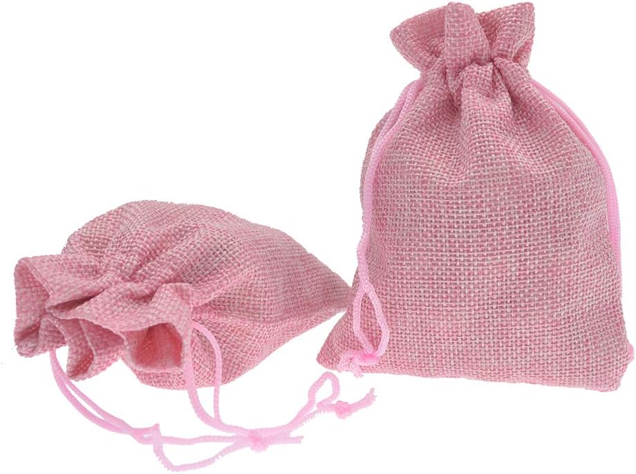 20Pcs Drawstring Burlap Bags 2.7 x 3.5 Inch, Pink Jute Sacks Jewelry Gift Pouch Christmas Candy Wedding Party Favor Bags