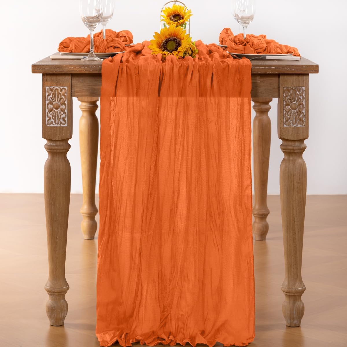 Orange Cheesecloth Table Runner Halloween Orange Table Runner Boho Gauze 120 Inches Cheese Cloth Fall Table Decorations for Thanksgiving Weddings Bridal Baby Shower Party Decor