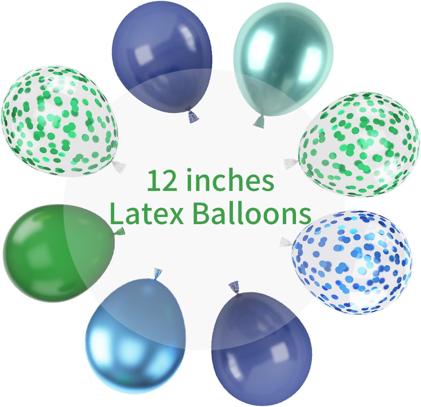 Blue and Green Balloon Set, 12 Inch Navy Blue Dark Green Balloons Metallic Chrome Ballons, Confetti Green Blue Balloons for Jungle Safari Theme Boys Birthday Party Decorations