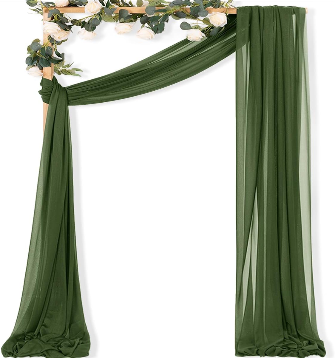 MLMC Olive Green Wedding Arch Draping Fabric 1 Panel 29" x 20 FT Extra Long Gauze Drapes Sheer Backdrop Curtains 6.6 Yards Outdoor Drapery Panels for Wedding Ceremony Party Ceiling Decoration