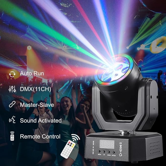 Mini Moving Head Light, 30W Compact Led DJ Stage Lights Moving Head Bee-Eyes with Halo Effects, Remote/ DMX512/ Sound Control for Wedding DJ Party Disco Club Small Venues