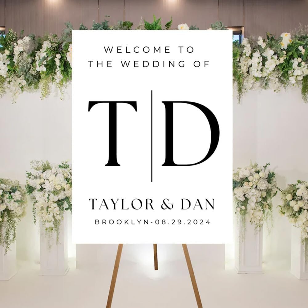 Welcome To Our Wedding Sign, Personalized Wedding Welcome Sign, Wedding Welcome Sign Custom Elegant Welcome Sign for Wedding, Customized Black Wedding Sign, Minimalist Wedding Welcome Sign