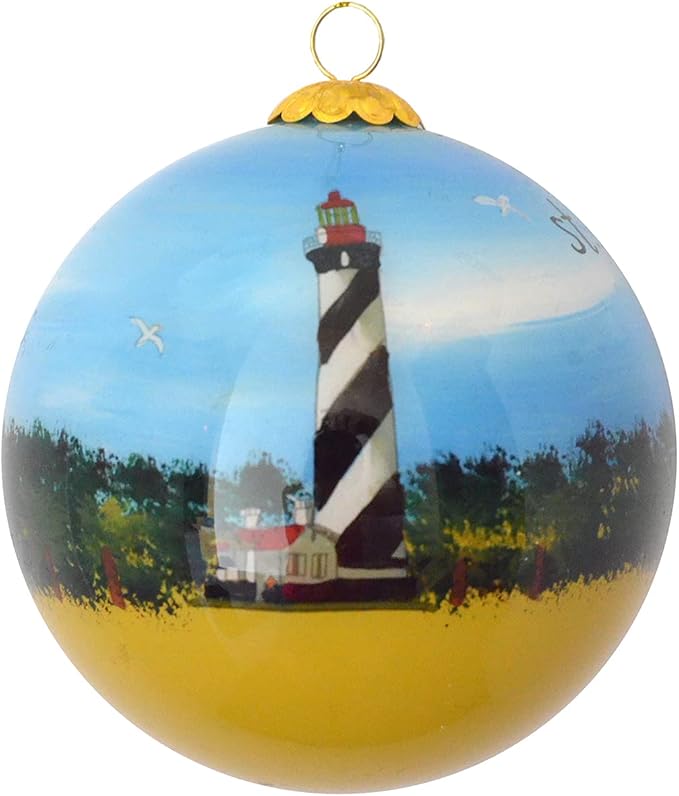 Hand Painted Glass Christmas Ornament - Lighthouse St. Augustine, FL