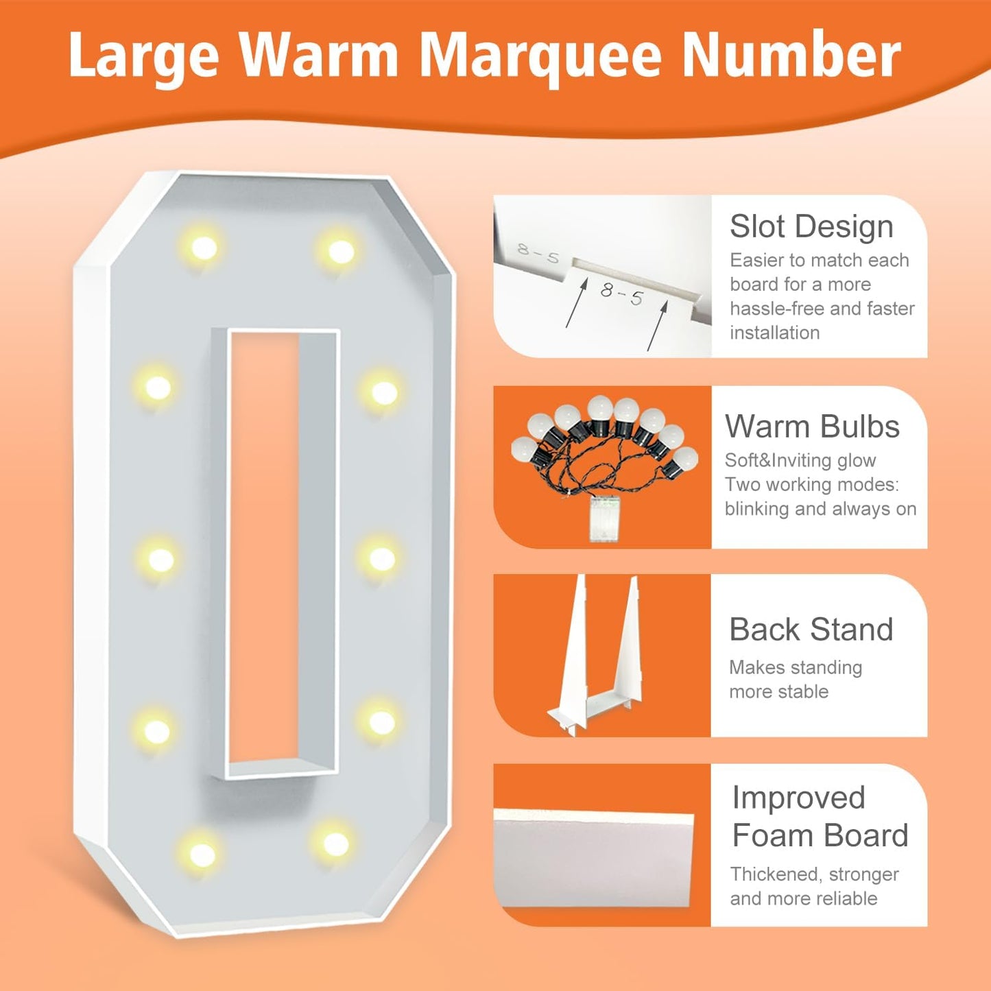 4FT Light Up Marquee Numbers, 4 Feet Tall Light Up Number 0, Mosaic Cardboard Numbers Signs for Balloon, Weddings, Birthdays, Anniversaries, Christmas, New Year's Celebrations, Easy to Assemble