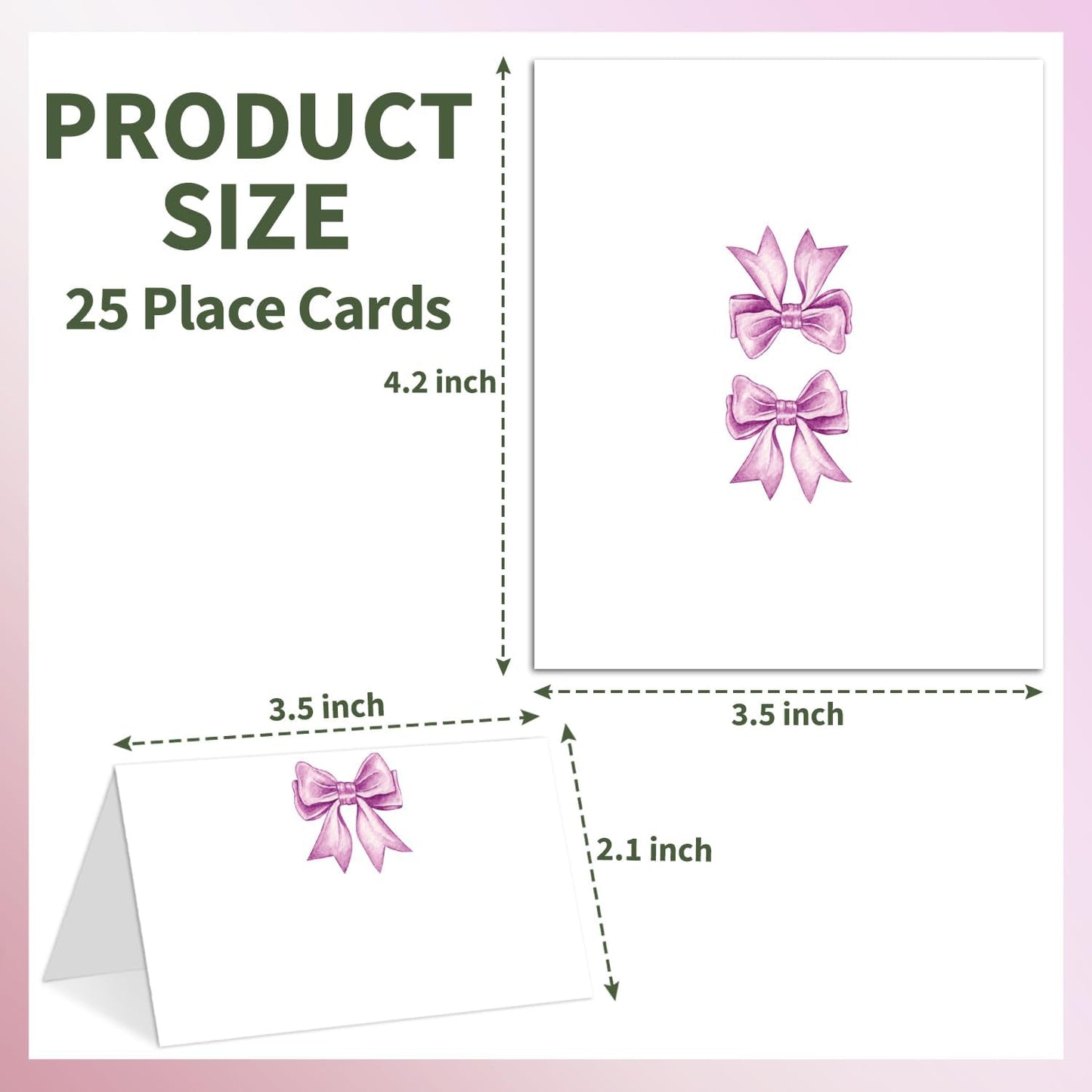 25 Purple Bow Place Cards for Table Seating, Watercolor Wedding Name Place Card, Tent Cards for Birthday Baby Shower Bridal Shower Reception Dinner Party Decorations -A26