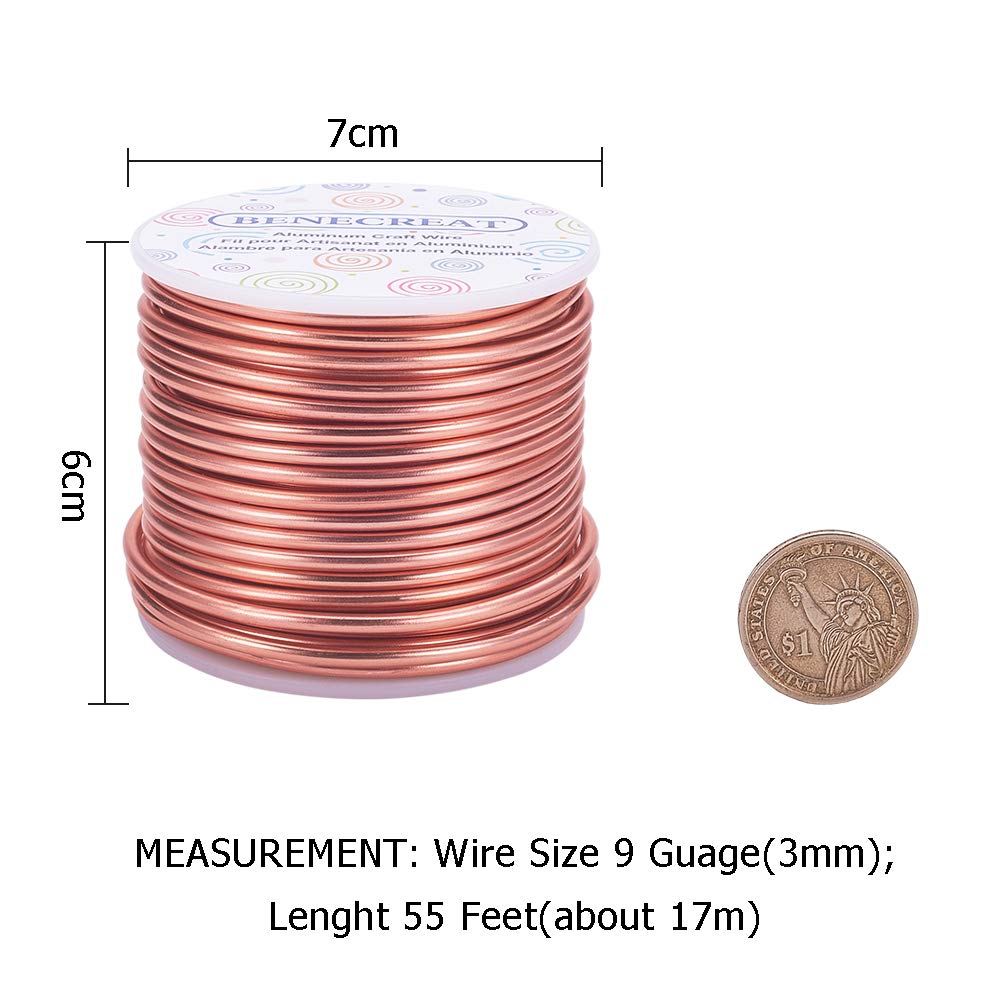 BENECREAT 9 Gauge Aluminum Craft Wire - 55 Feet Bendable Metal Sculpting Wire in Copper Tone for Craft, Floral, Plant Gardening, Model Making