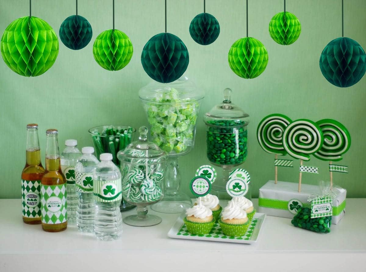 ZOOYOO 12Pcs 6" 10" Honeycomb Balls Decorations Hanging Tissue Paper Pom poms for Birthday Wedding Engagement Holidays Home Decor St. Patrick's Day Decoration(Green)