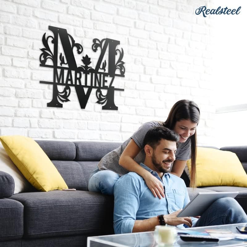 RealSteel Metal Split Letter Monogram – Personalized Last Name Sign for Home & Outdoor Décor – Custom Metal Wall Art – Family Name Sign, Welcome Sign