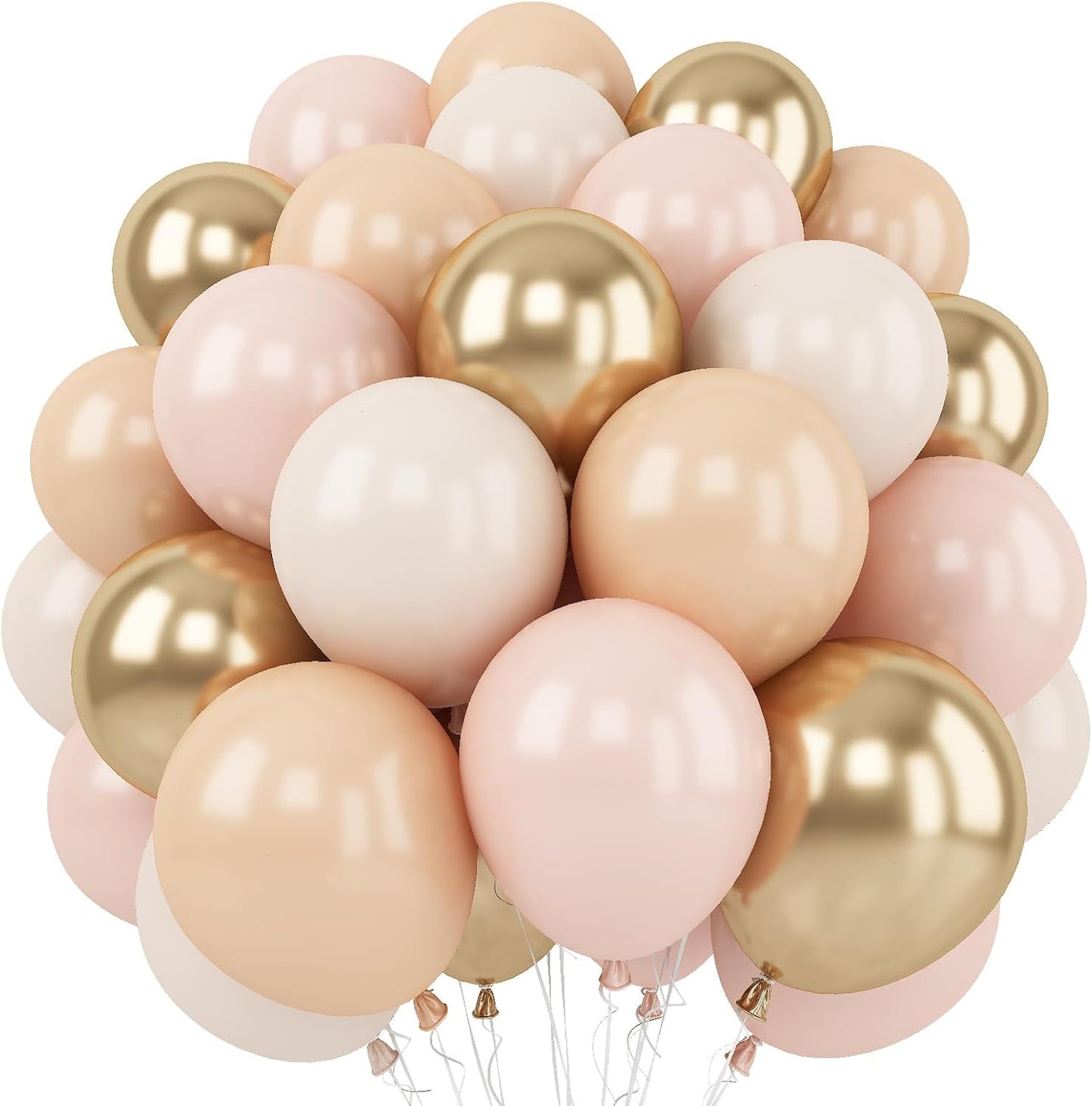 White Sand Gold Balloons Set, 12 Inch Double Stuffed Blush Beige Boho Party Balloons with Metallic Chrome Gold Neutral Cream Nude Latex Balloon for Birthday Baby Bridal Shower Wedding Party Decoration