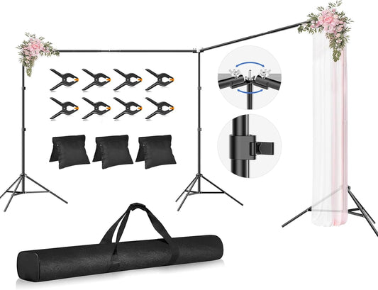 Photo Video Studio Large 20x7ft Adjustable Backdrop Stand, Photography Background Support System Kit with 310° Angle Rotatable Connector, 8 Clamps, 3 Sandbags and Carrying Bag