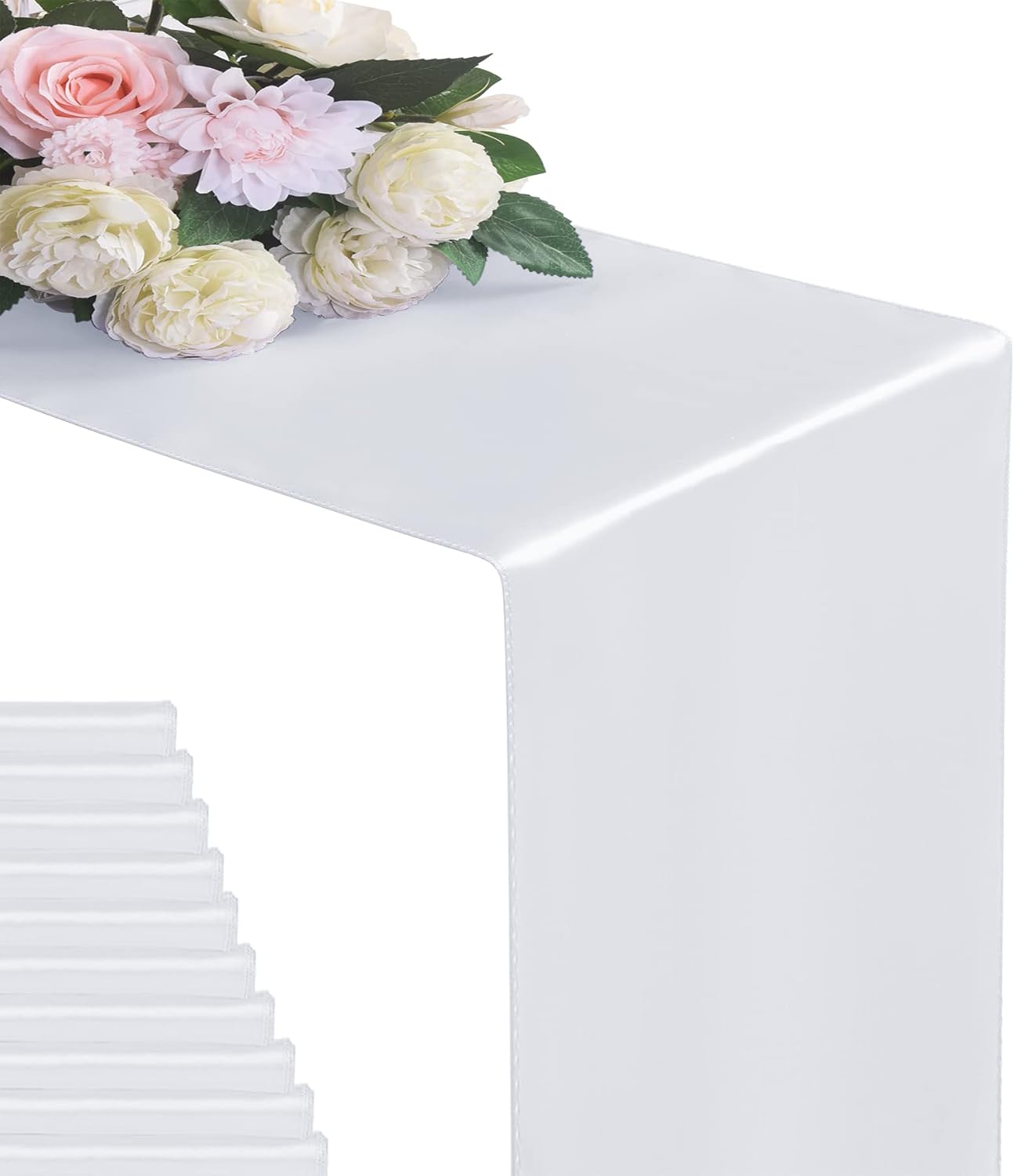 6Pack Table Runner 12 x 108 Inches Satin Silk Table Runner for Wedding, Birthday Party, Banquets, Graduations Decoration, fit Rectange and Round Table-White