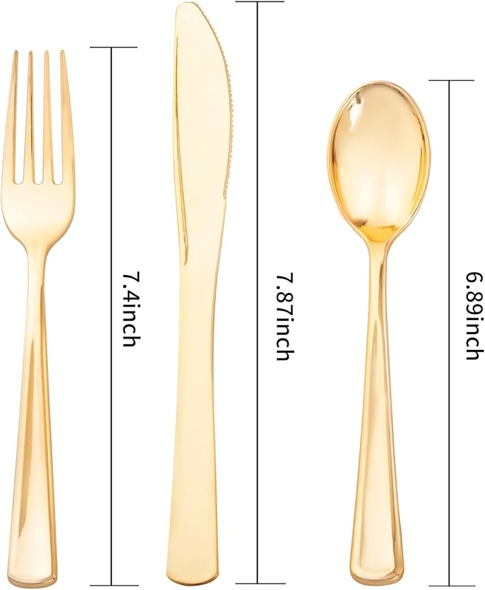 Liacere 200Pcs Gold Plastic Silverware-Gold Plastic Cutlery - Disposable Silverware include 100 Forks 50 Spoons 50 Knives Perfect for Parties & Weddings & Restaurants &Christmas & New Year