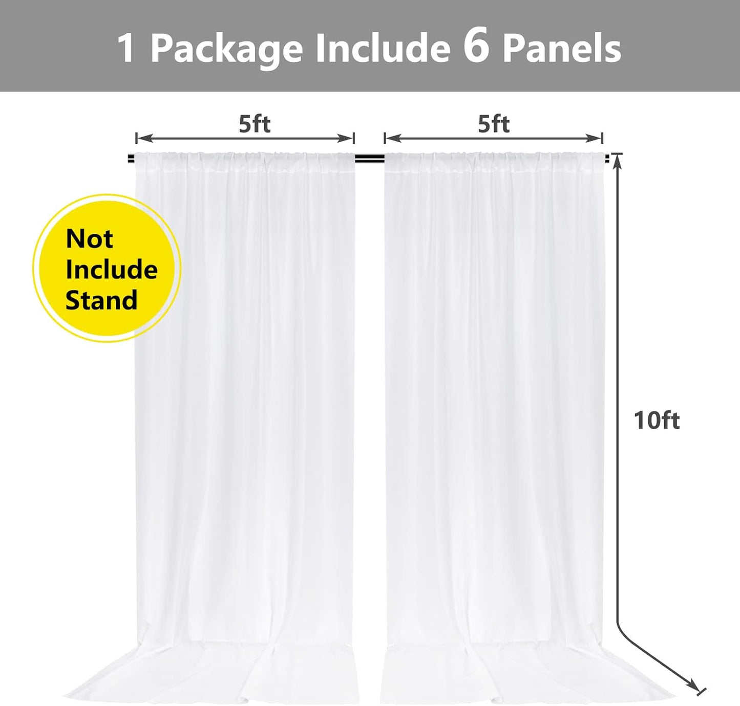 MYSKY HOME White Backdrop Curtain for Wedding Decor Holiday Party 6 Panels- White Wedding Backdrop Polyester Photography Backdrop Drapes Baby Shower Birthday Privacy Curtains Home Decor, 5ft x 10ft