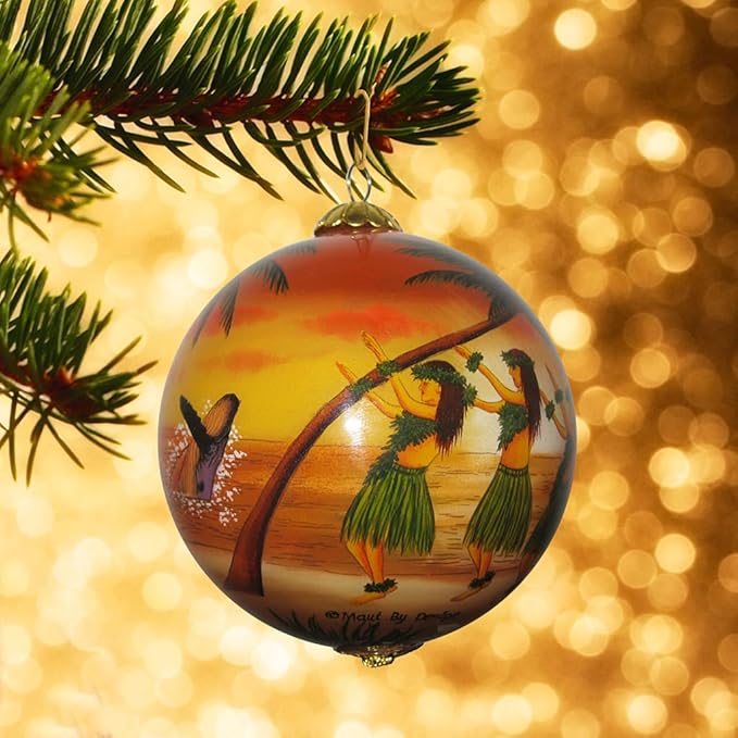 Collectible Maui Christmas Ornament - Sunset Hula Hand Painted from Inside Collectible with Gift Box SH/M