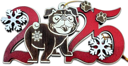 Black Pug Dog 2025 Christmas Ornament – Wooden Holiday Tree Hanging Decoration – Cute Black Pug Puppy Ornament, Pet Lover Keepsake Gift for Christmas 2025