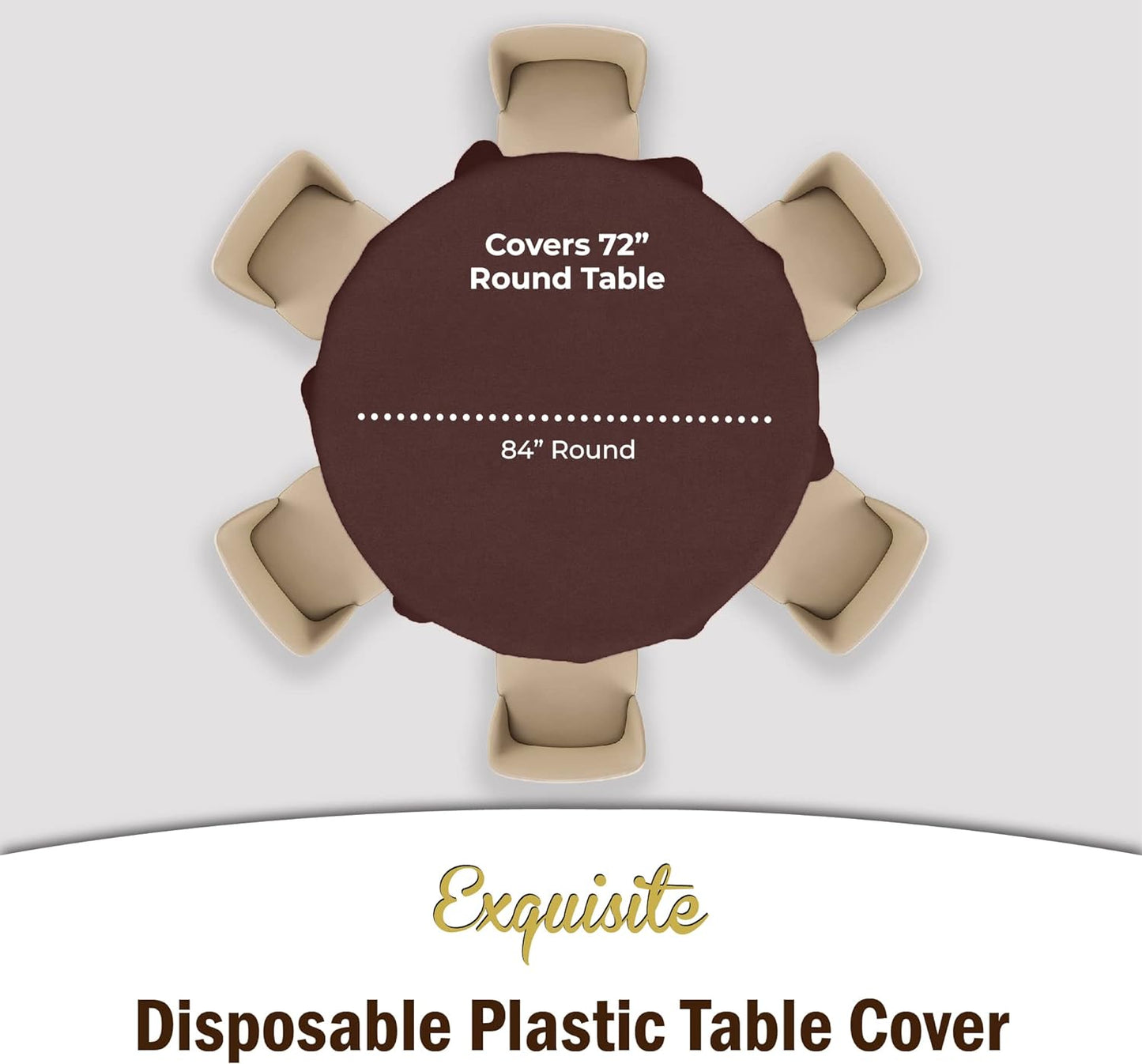 Exquisite 12-Pack Premium Plastic 84-Inch Round Tablecloth - Brown