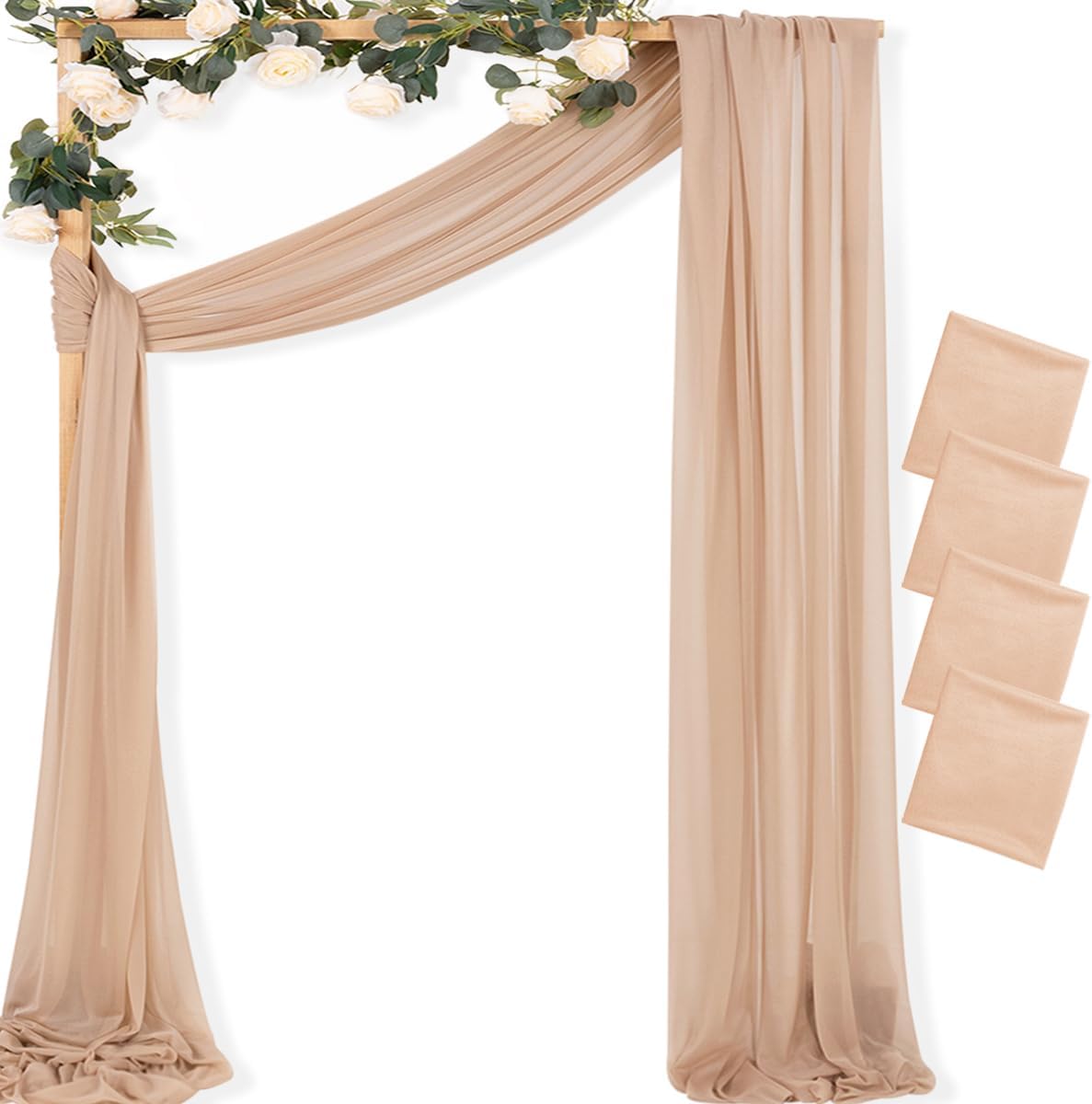 MLMC Nude Wedding Arch Draping Fabric 4 Panels 29" x 20 FT Extra Long Gauze Drapes Sheer Backdrop Curtains 6.6 Yards Outdoor Drapery Panels for Wedding Ceremony Party Ceiling Decoration