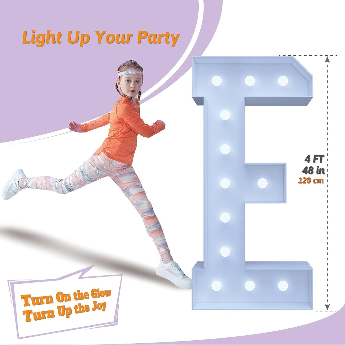 4FT Marquee Light Up Letters E – Cool White LED, Easy to Assemble Foam Board with Back Support, Large Marquee Light Up Letters for Birthday, Wedding, Party, Anniversary, Baby Shower Decor