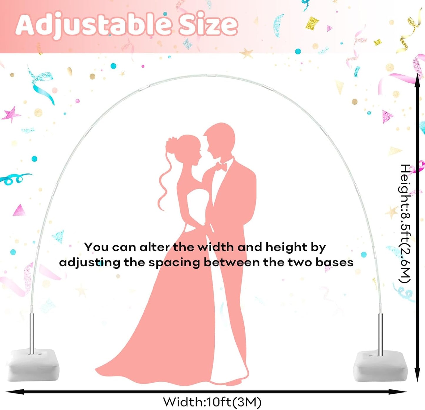 Paready White Balloon Arch Stand Kit, Adjustable Balloon Stand Arch for Floor Garden Arbors, Balloons Arch Kit with Base Support Stands for Birthday Wedding Graduation Baby Shower Photo Backdrop