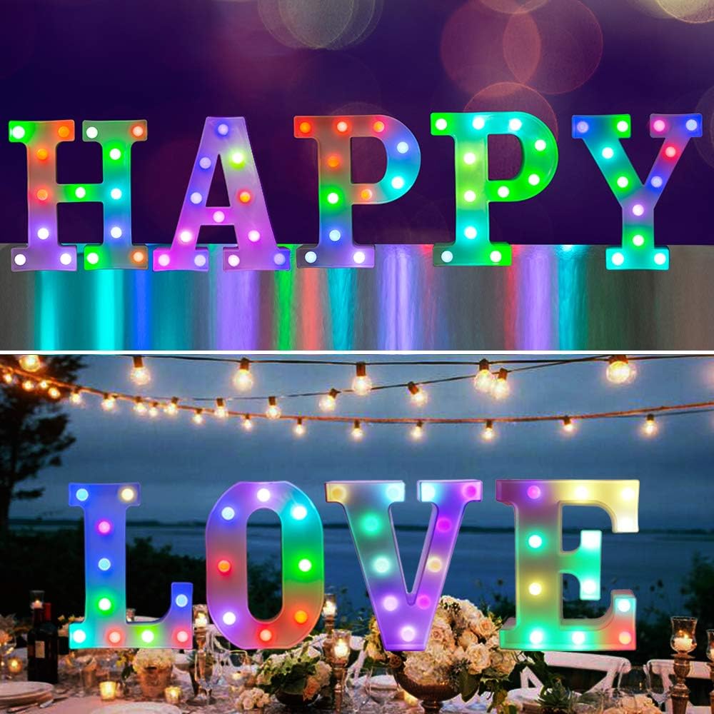Pooqla Colorful LED Marquee Letter Lights with Remote – Light Up Marquee Signs – Party Bar Letters with Lights Decorations for The Home - Multicolor T