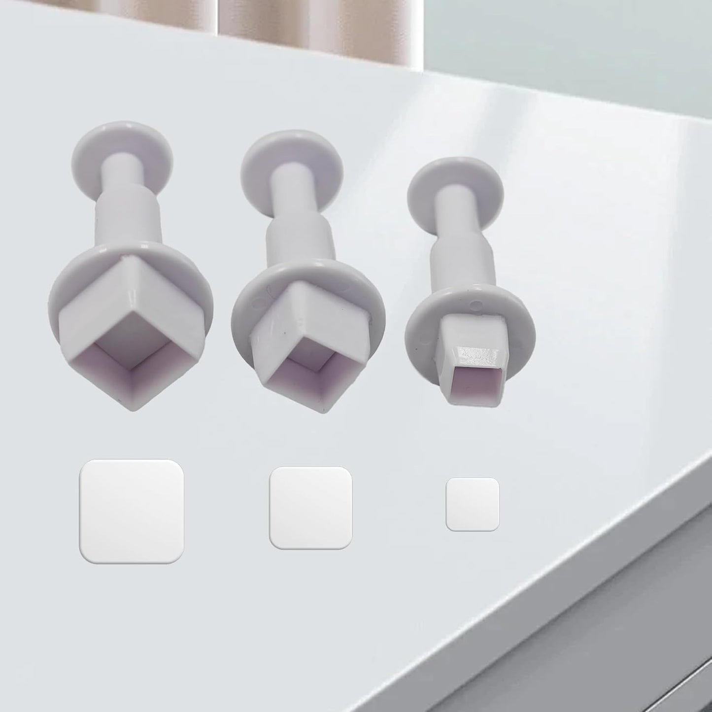 pson 3Pcs Plunger Cookie Cutter Set, Mini Plastic Biscuit Molds for Cake Decorating, Baking, Fondant, and DIY Crafts(Square)